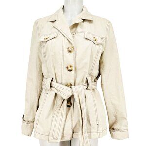 Braetan Women's Belted Lined Beige Jacket Size L Buttons Closure Collared
